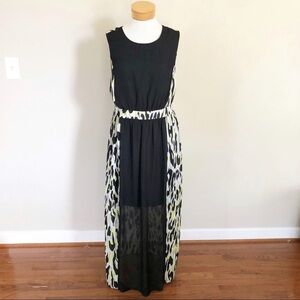 Labelbe Leopard Split Side Maxi Dress Neon and Black NWT L